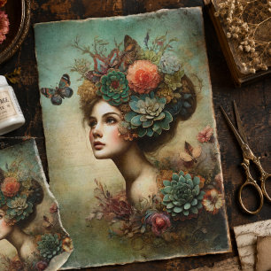 Viktorianisches florales Porträt Antike Decoupage Seidenpapier