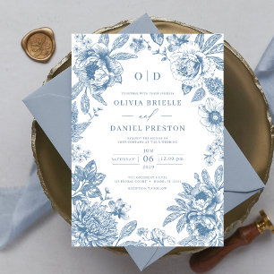 Viktorianisches Französisch-Dusty-Blue-Wedding-Mon Einladung