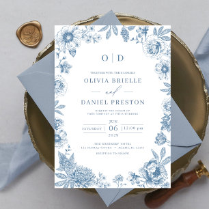 Viktorianisches Französisch-Dusty-Blue-Wedding-Mon Einladung