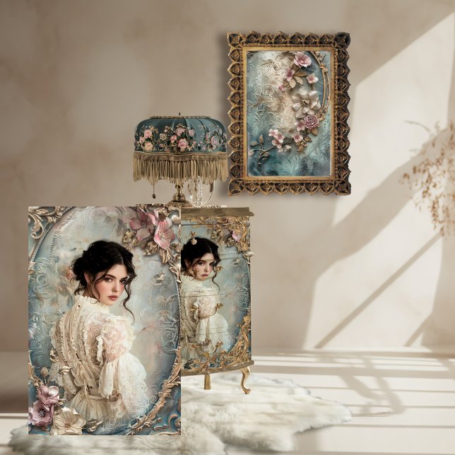 Viktorianisches, französisches Kunstmuseum Seidenpapier (French Victorian Romantic Portrait Art, Vintage Floral Baroque Furniture Decoupage Tissue Paper)