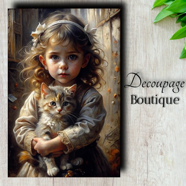 Viktorianisches Freckled Girl with Kitten Decoupag Seidenpapier (Victorian Girl With Kitten Decoupage Tissue Paper)