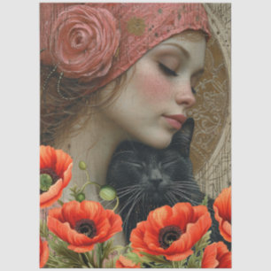 Viktorianisches Girl Black Cat Rote Pfeffer Abstra Seidenpapier
