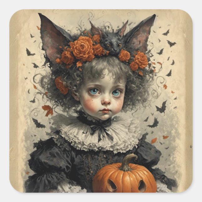 Viktorianisches Girl Halloween Quadratischer Aufkleber (Vorderseite)