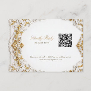 Viktorianisches Gold & Weiß Barock RSVP mit QR-Cod Begleitkarte