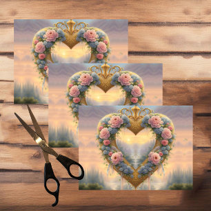 Viktorianisches, goldenes Herz mit Blume und Spric Seidenpapier