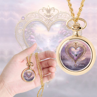 Viktorianisches goldenes Herz mit lila Blume, Vint Armbanduhr