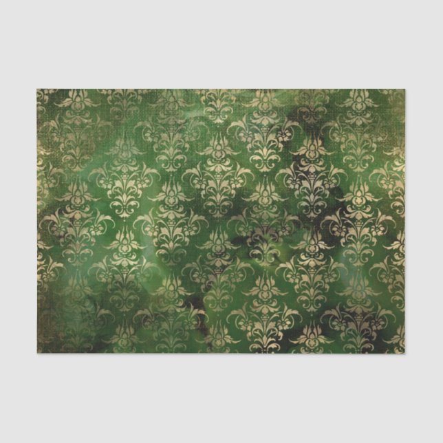 Viktorianisches Gothic Green and Gold Tissue Paper Seidenpapier (Vorderseite)