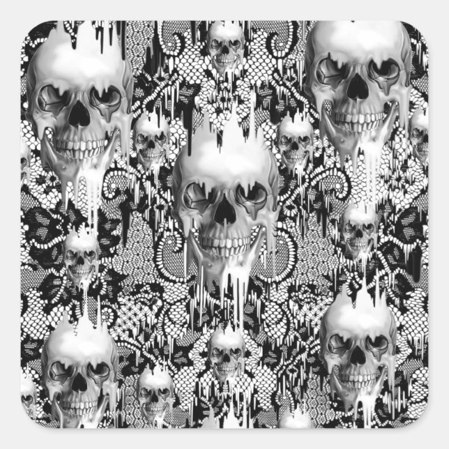 Viktorianisches Gothic Lace Schädelmuster Quadratischer Aufkleber (Vorderseite)