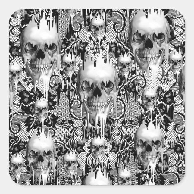 Viktorianisches Gothic Lace Schädelmuster Quadratischer Aufkleber (Vorderseite)