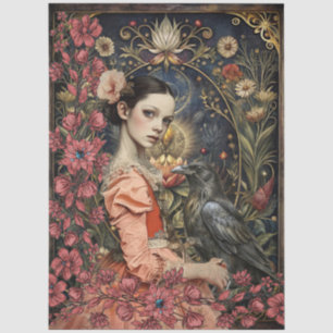 Viktorianisches Gothic-Mädchen & Schwarzer Rabe Fl Seidenpapier