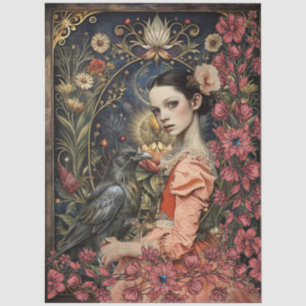 Viktorianisches Gothic-Mädchen und schwarzer Rabe Seidenpapier