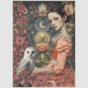 Viktorianisches Gothic-Mädchen Weiße Eule Florales Seidenpapier