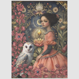 Viktorianisches Gothic-Mädchen Weiße Eule Florales Seidenpapier