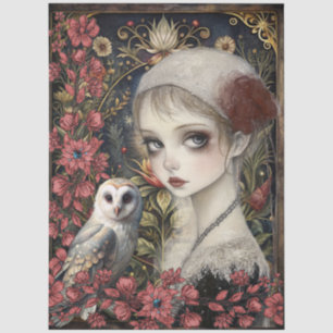 Viktorianisches Gothic-Mädchen Weißer Owl Blumen-C Seidenpapier