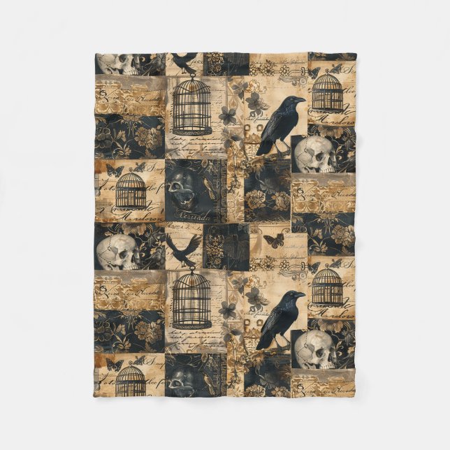 Viktorianisches gotisches Halloween-Patchwork Fleecedecke (Vorderseite)