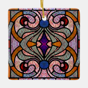 Viktorianisches Hartglas in Farbsplittern Keramikornament