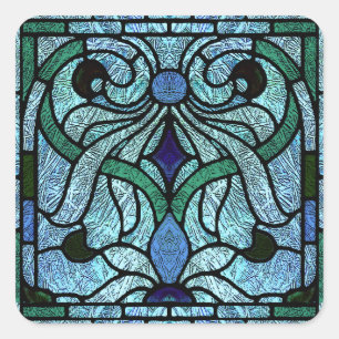 Viktorianisches Hartglas in Rich Blue Quadratischer Aufkleber