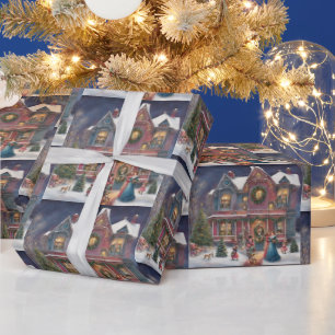 Viktorianisches Haus, Ladys, Kinder am Heiligabend Geschenkpapier