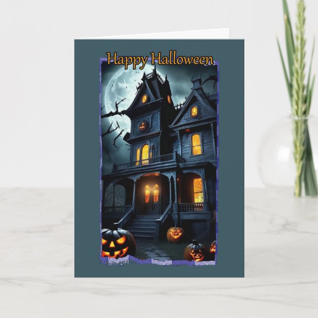 Viktorianisches Haus mit Balkonkarte Halloween Car Karte (Vorderseite)