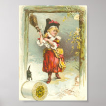 Viktorianisches Hexenmädchen mit schwarzer Katze