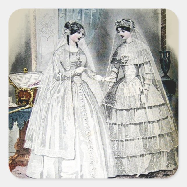 Viktorianisches Hochzeitskleid Quadratischer Aufkleber (Vorderseite)