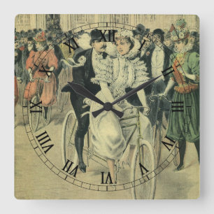 Viktorianisches Hochzeitspaar Fahrrad Quadratische Wanduhr
