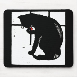 Viktorianisches Holzschnitt Schwarze Katze Mousepa Mousepad