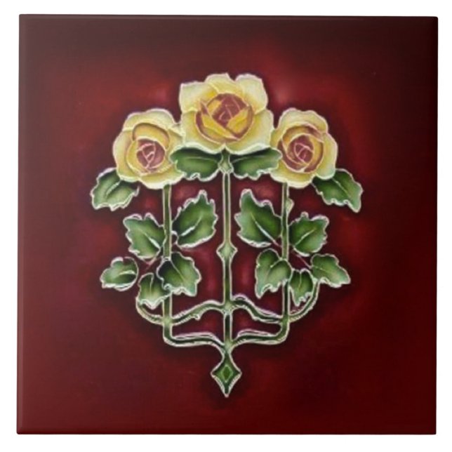 Viktorianisches Jugendstil-Rose Antiquariat Repro Fliese (Vorderseite)
