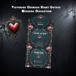 Viktorianisches Karmesin Gothic Heart All In One Einladung