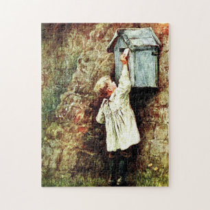 Viktorianisches Kind, das einen Brief abschickt