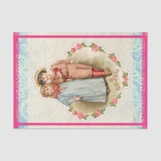 Viktorianisches Kindergeschenk Liebe Herzjunge Mäd Seidenpapier (Vorderseite)