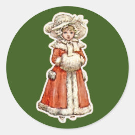 Viktorianisches Kinderpapier Puppe Winter niedlich Runder Aufkleber