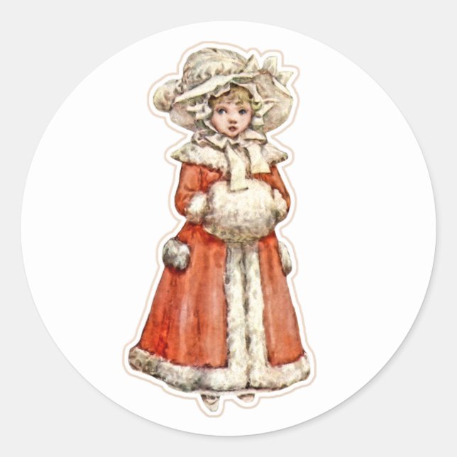 Viktorianisches Kinderpapier-Puppentuppe Winterman Runder Aufkleber (Vorderseite)