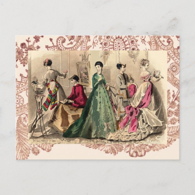 Viktorianisches Kleid mit rosa Bogen Postkarte (Vorderseite)