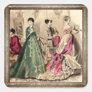 Viktorianisches Kleid mit rosa, rechteckiger Aufkl Quadratischer Aufkleber