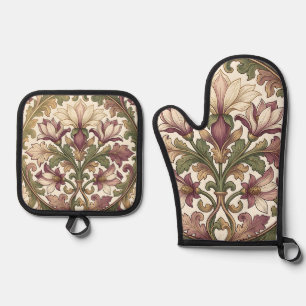 Viktorianisches Lila Creme Ornamentales Blumenmust Ofenhandschuh & Topflappen-Set