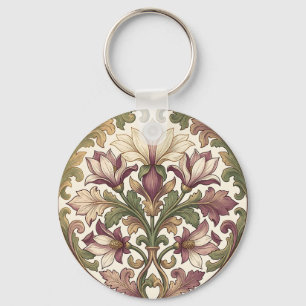 Viktorianisches Lila Creme Ornamentales Blumenmust Schlüsselanhänger