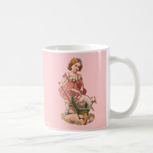 VIKTORIANISCHES MÄDCHEN MIT HUNDETRINKEN KAFFEETASSE (Rechts)