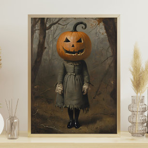 Viktorianisches Mädchen mit Kürbiskopf Halloween-M Poster