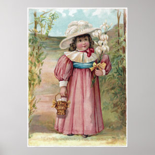 Viktorianisches Mädchen mit Osterlilie für Oma Poster