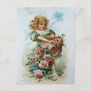 Viktorianisches Mädchen mit Rosen Postkarte