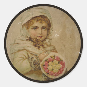 Viktorianisches Mädchen mit WeihnachtsRosen Runder Aufkleber