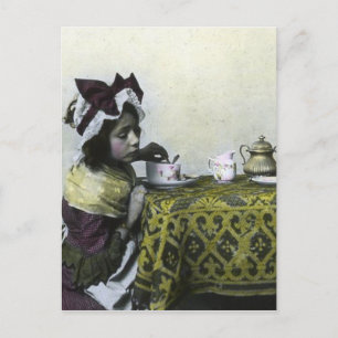 Viktorianisches Mädchen Teestunde Vintage-Magische Postkarte