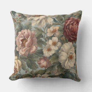 Viktorianisches Mauve-Blau-Salbei-Blumenmuster Kissen
