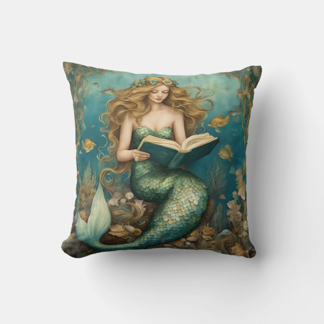 Viktorianisches Mermaid Reading Throw Kissen (Vorderseite)