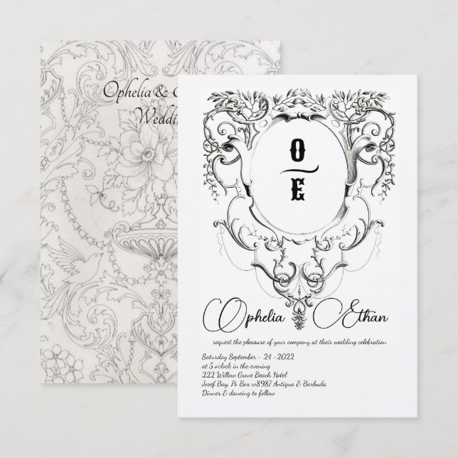 Viktorianisches Monogramm Wappen Hochzeit Einladung (Vorne/Hinten)