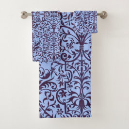 Viktorianisches Motiv in blau Badhandtuch Set