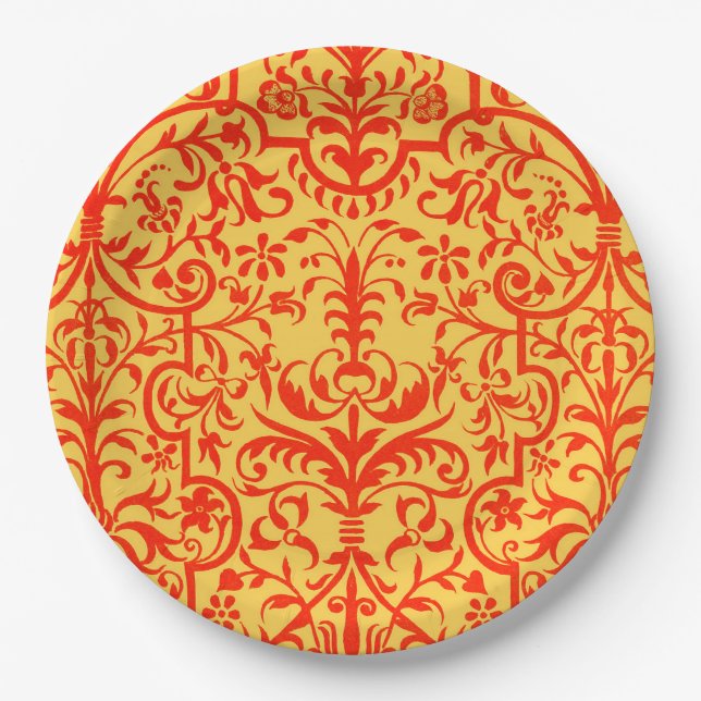 Viktorianisches orangefarbenes Motiv Pappteller (Vorderseite)