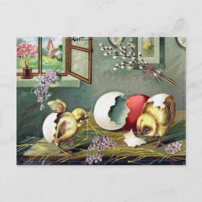 Viktorianisches Osterephemera Feiertagspostkarte (Vorderseite)