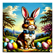 Viktorianisches Osterhasen-Poster druckbar. Ostern